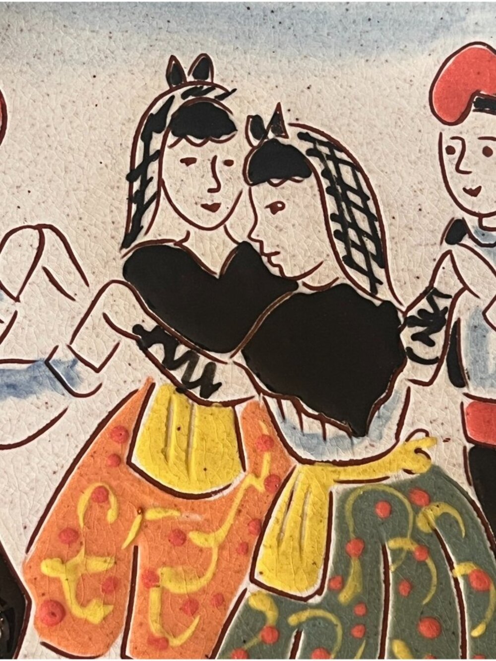 Spanish Wall Plate Ceramic Redware Folk Dancers 8.25" Hand Painted Spain 1998